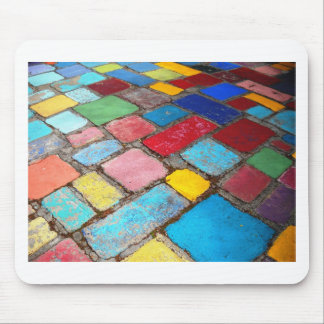 Painted Spanish tiles, blue, yellow and red photo Mouse Mat