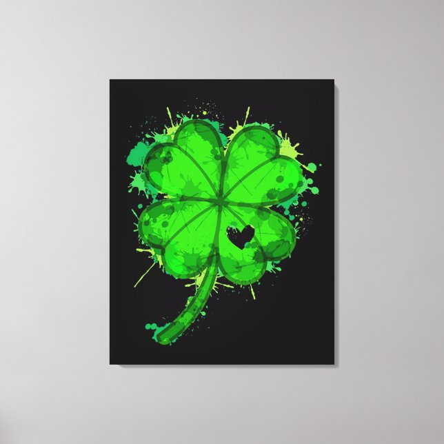 Painted St Patricks Day Shamrock Heart Canvas Print (Front)