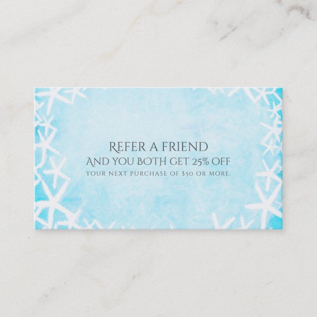 Painted Starfish Aqua Blue Beach Refer a Friend Referral Card (Front)