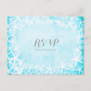 Painted Starfish Aqua Blue Party Custom RSVP Invitation Postcard
