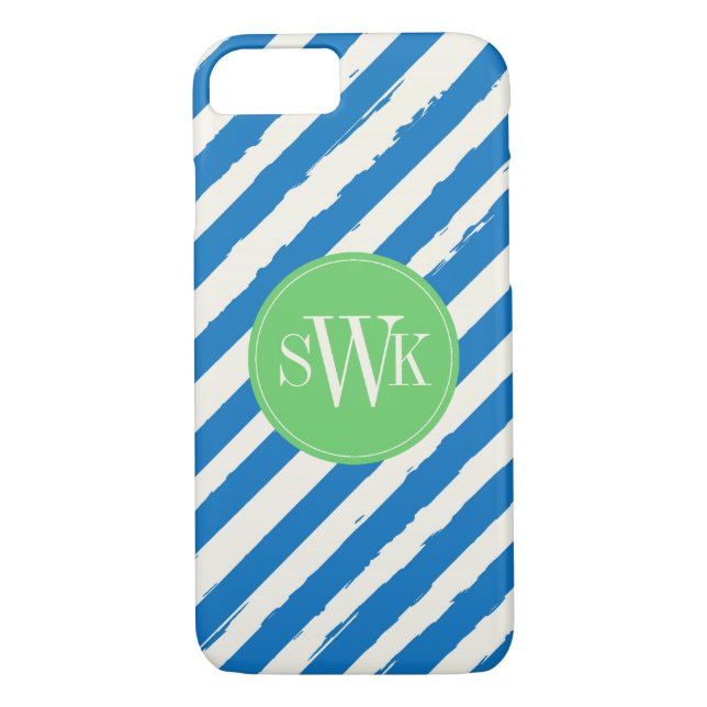 Painted Stripes Blue Monogram Case-Mate iPhone Case (Back)