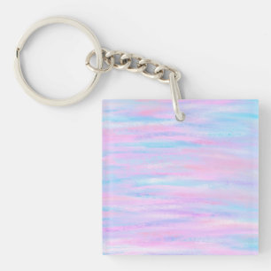 Painted Stripes Turquoise Pink Purple Key Ring