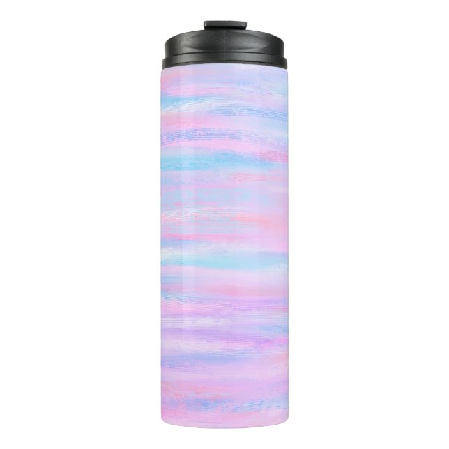 Painted Stripes Turquoise Pink Purple Thermal Tumbler (Front)