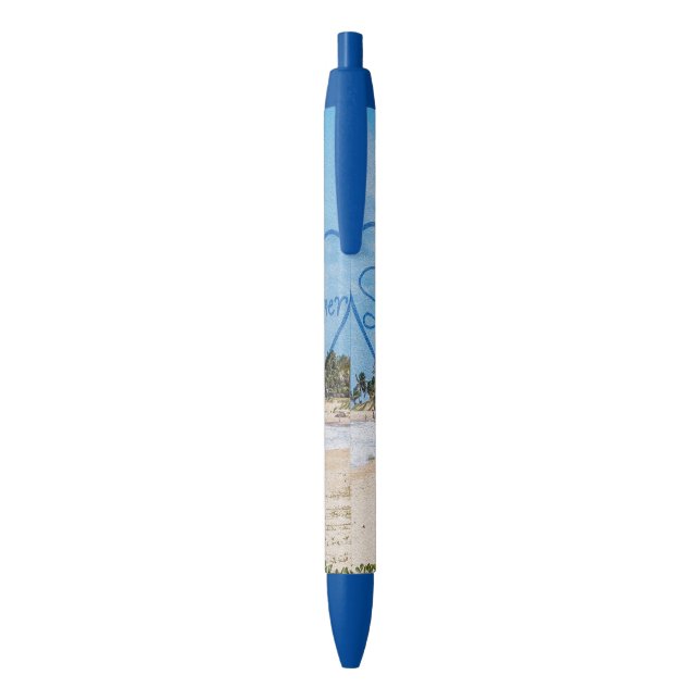 Painted "Summer" Heart Typography Beach Scene Blue Ink Pen (Back (Vertical))