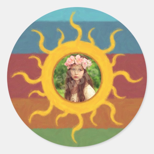 Painted Sun Photo Template Classic Round Sticker (Front)