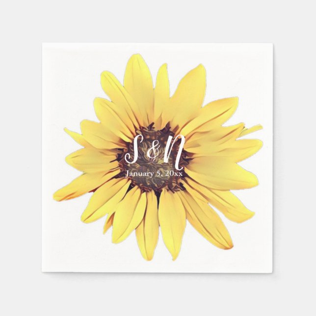 Painted Sunflower Wedding Monogram Napkin (Front)