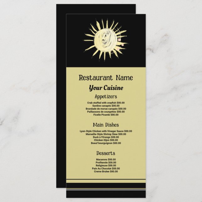 Painted Sunrise, Restaurant Slimline Menu (Front/Back)