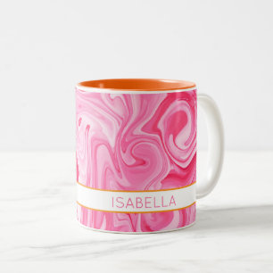 Painted Swirl Art Pink Orange Modern NAME Fun Two-Tone Coffee Mug