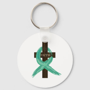 Painted Teal Cancer Survivor  Ribbon Key Ring