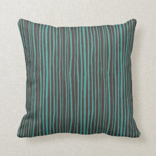 Painted Teal Stripes on Dark Brown Cushion