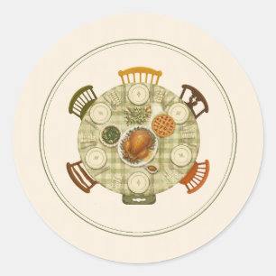 Painted Thanksgiving Dinner Table Gingham Classic Round Sticker