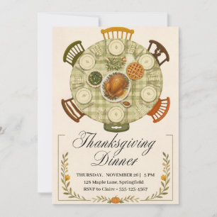 Painted Thanksgiving Dinner Table Gingham Invitation