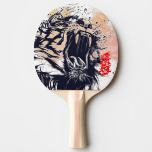 PAINTED TIGER AND KANJI HOPE FAITH AND LOVE PING PONG PADDLE