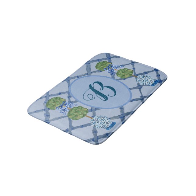 Painted Topiary Chinoiserie Ginger Jars Jar  Bath Mat (Angled)
