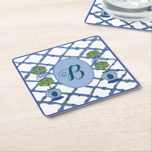 Painted Topiary Chinoiserie Ginger Jars Jar Square Paper Coaster