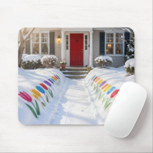 Painted Tulips In Snow Banks Mouse Mat