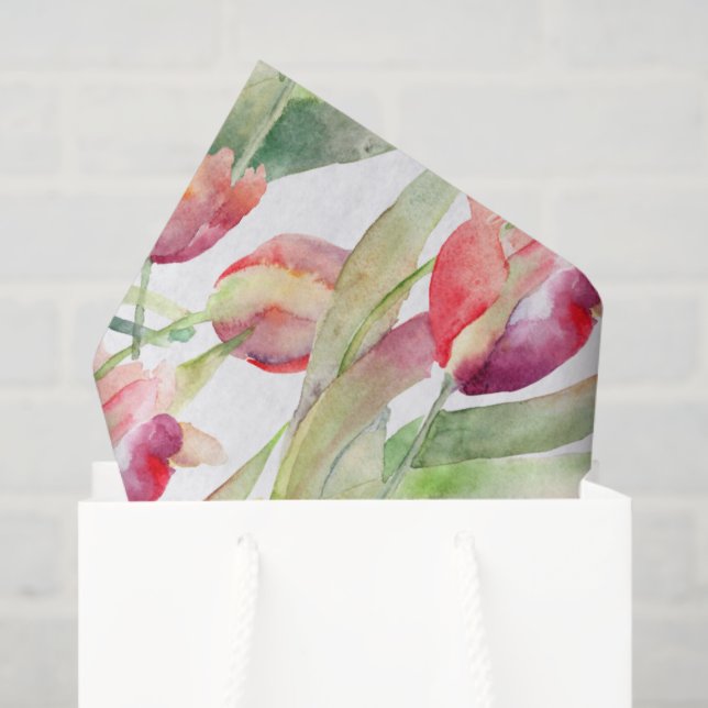 Painted Tulips in Springtime Watercolor Floral Tissue Paper (Gift Bag)