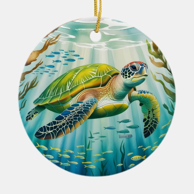 Painted Turtle Ceramic Tree Decoration (Front)