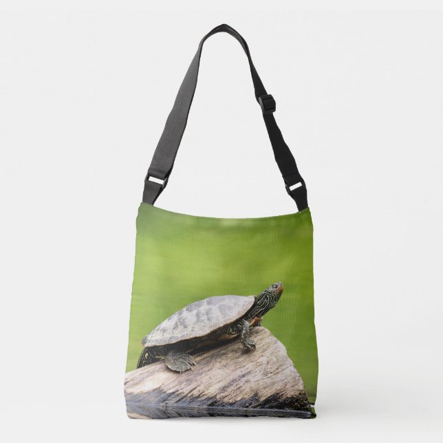 Painted Turtle on a log Crossbody Bag (Front)