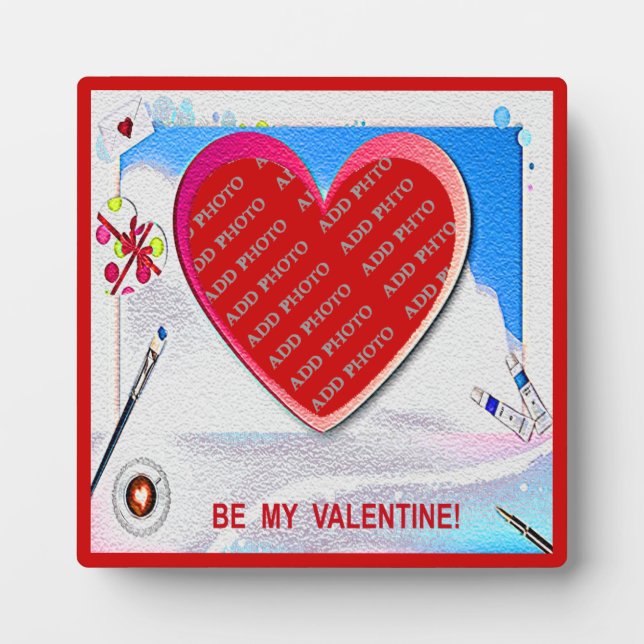 Painted Valentine Heart Add Photo Plaque (Front)