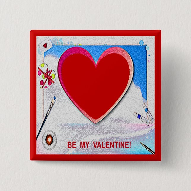 Painted Valentine Heart Add Your Photo 15 Cm Square Badge (Front)