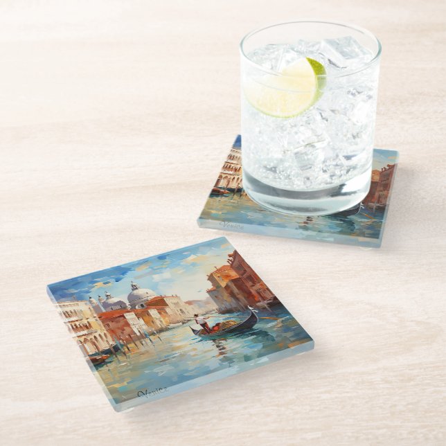 Painted Venice, Italy Glass Coaster (Angled)