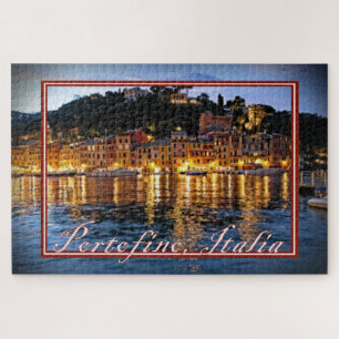 Painted View of Portofino, Italy at Night - 20x30 Jigsaw Puzzle