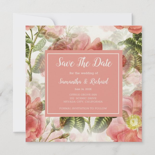 Painted Vintage Floral Save The Date (Front)