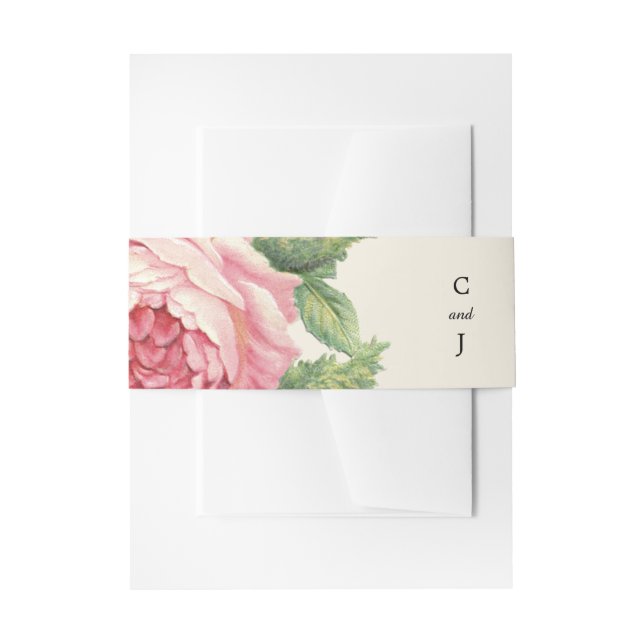 Painted Vintage Rose Boho Wedding Invitation Belly Band (Front Example)