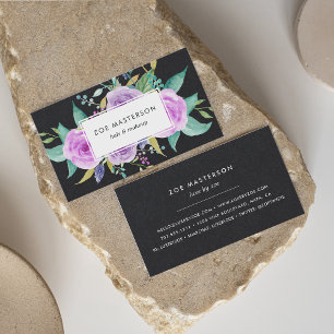 Painted Violet Floral   Black Business Card