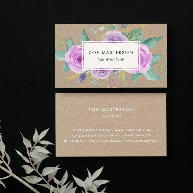 Painted Violet Floral Kraft Business Card (Creator Uploaded)