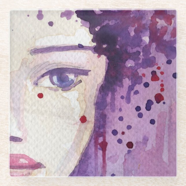 Painted Watercolor Background Glass Coaster (Front)