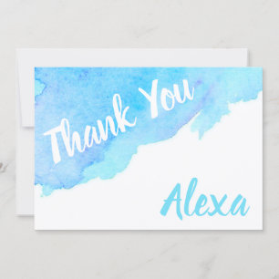 Painted Watercolor Blue Turquoise Thank You Card