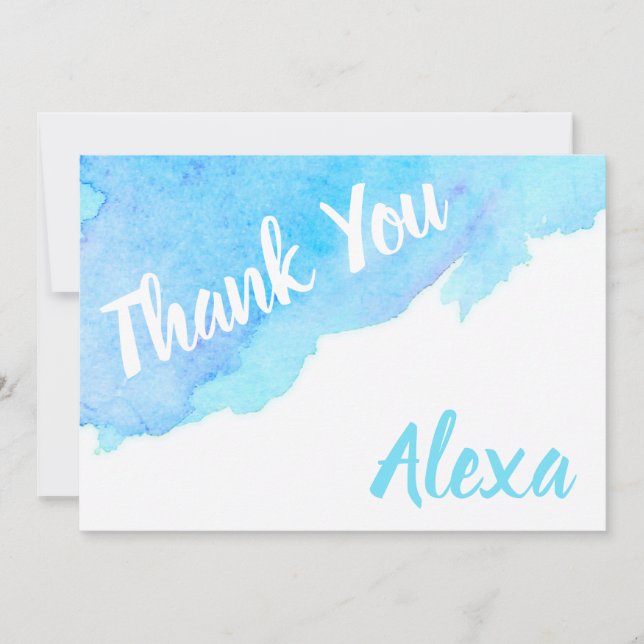 Painted Watercolor Blue Turquoise Thank You Card (Front)