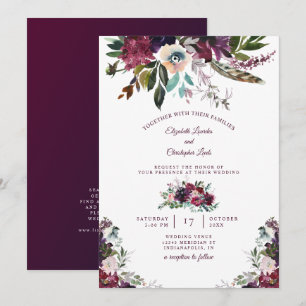 Painted Watercolor Burgundy Floral Wedding Invitation