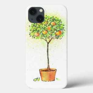 Painted watercolor citrus tree in pot iPhone 13 case