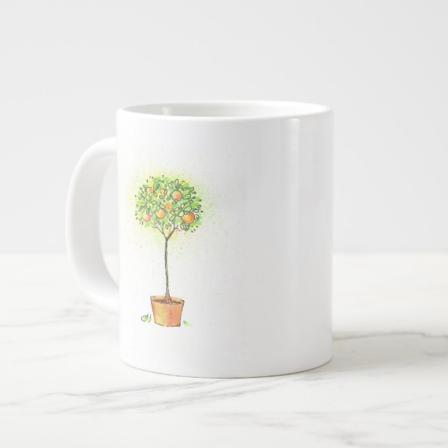 Painted watercolor citrus tree in pot large coffee mug (Front Left)