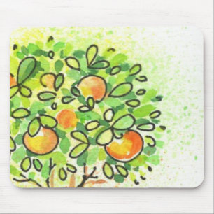 Painted watercolor citrus tree in pot mouse mat