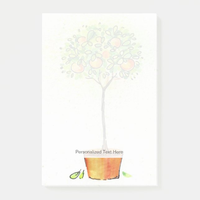 Painted watercolor citrus tree in pot post-it notes (Front)