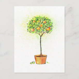 Painted watercolor citrus tree in pot postcard