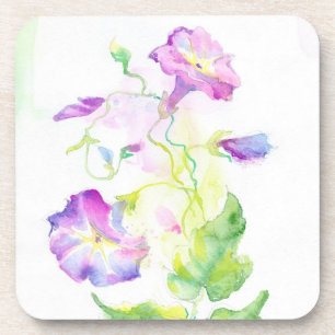 Painted watercolor convolvulus flowers coaster