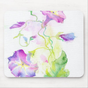 Painted watercolor convolvulus flowers mouse mat