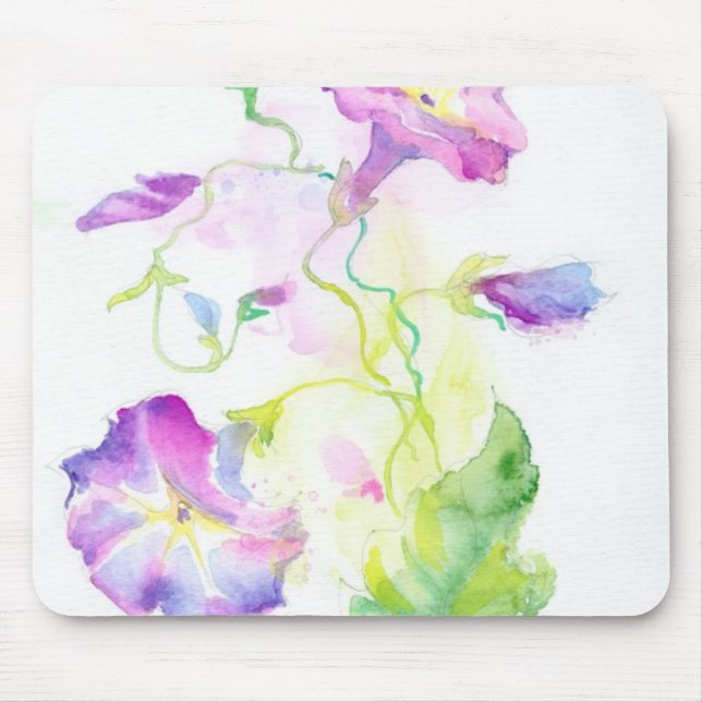 Painted watercolor convolvulus flowers mouse mat (Front)