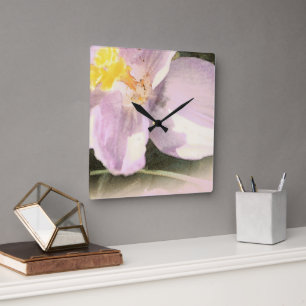 Painted Watercolor Crocus Flower Art Square Wall Clock