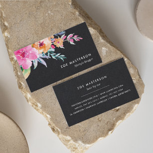 Painted Watercolor Floral   Black Business Card