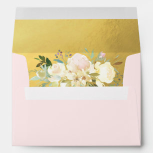 Painted Watercolor Floral Blush Pink Ivory Wedding Envelope