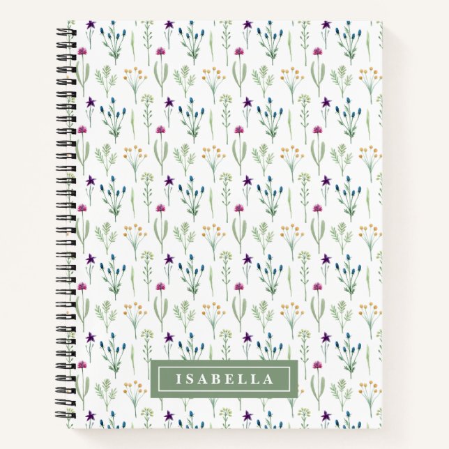 Painted Watercolor Floral Botanical Personalised Notebook (Front)