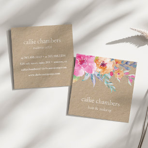 Painted Watercolor Floral Kraft Square Business Card