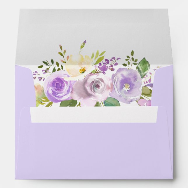 Painted Watercolor Floral Lavender Purple Wedding Envelope (Back (Bottom))
