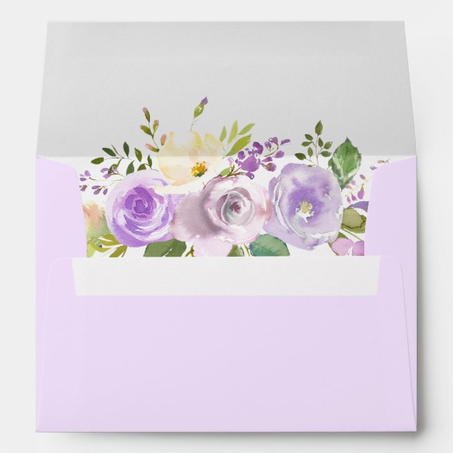 Painted Watercolor Floral Lavender Purple Wedding Envelope (Back (Bottom))
